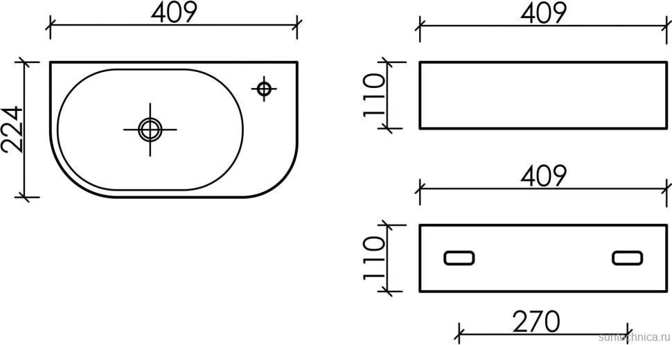 Раковина маленькая в туалет Ceramicanova Element CN6066L белый глянцевый