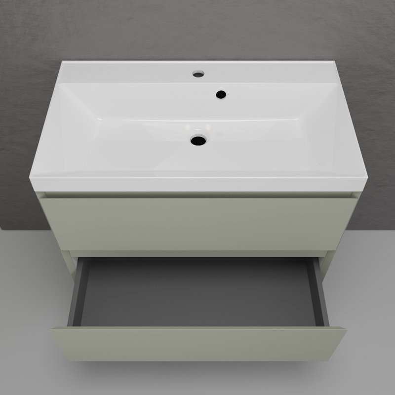 Тумба подвесная "Манхэттен 80" ЭМАЛЬ, под раковину ASTI, 2 ящика, PLUS, олива