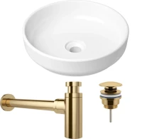 Комплект Накладная раковина Lavinia Boho Bathroom Sink Slim 33311005 + Донный клапан Wellsee Drainage System 182141000 золото + Сифон 182106000 золото
