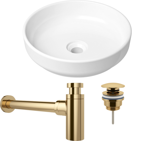 Комплект Накладная раковина Lavinia Boho Bathroom Sink Slim 33311005 + Донный клапан Wellsee Drainage System 182141000 золото + Сифон 182106000 золото