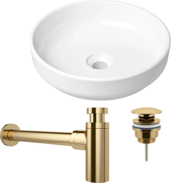 Комплект Накладная раковина Lavinia Boho Bathroom Sink Slim 33311005 + Донный клапан Wellsee Drainage System 182141000 золото + Сифон 182106000 золото