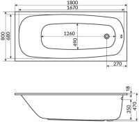 Акриловая ванна WHITECROSS Layla Slim 180x80 см, встраиваемая, белый глянец, на ножках