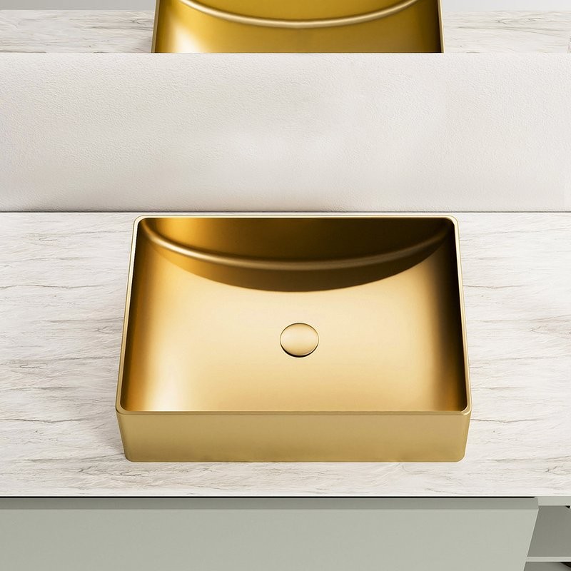 Накладная раковина AltroBagno Futuro 001013 OrSp 50 матовое золото, прямоугольная, нержавеющая сталь