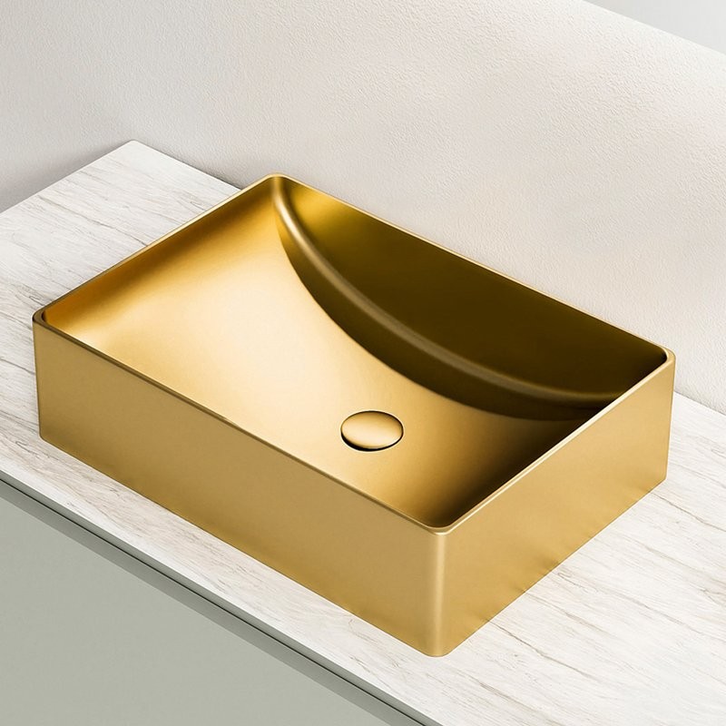 Накладная раковина AltroBagno Futuro 001013 OrSp 50 матовое золото, прямоугольная, нержавеющая сталь
