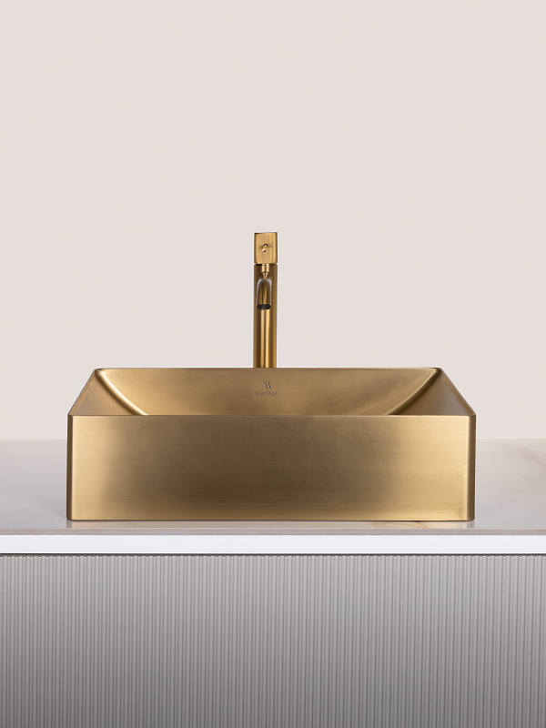Накладная раковина AltroBagno Futuro 001013 OrSp 50 матовое золото, прямоугольная, нержавеющая сталь