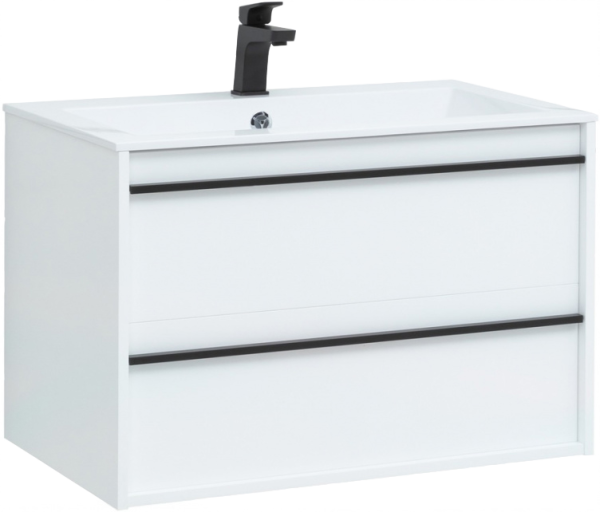 Тумба с раковиной Aquanet Lino 80 белый матовый