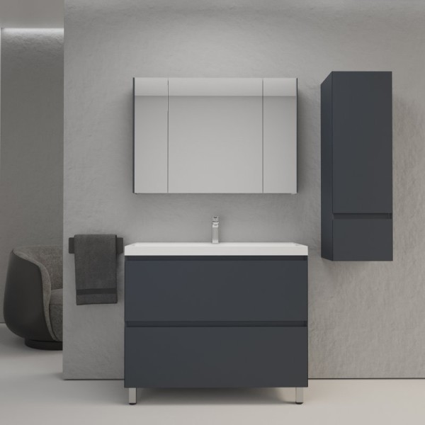 Мебель для ванной комнаты Style Line Манхэттен 100 напольная, графит, раковина Florentina Астория 100 белая