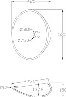 Накладная раковина Abber Stein AS2616 54 матовая белая, овальная, искусственный камень