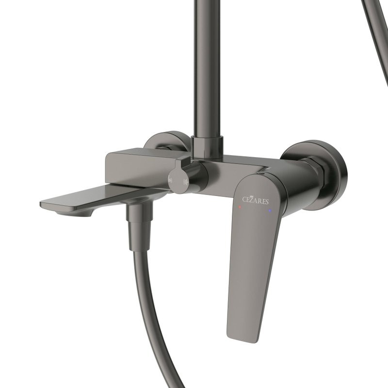 Душевая стойка Cezares Liner CVD-GM со смесителем и изливом, оружейная сталь