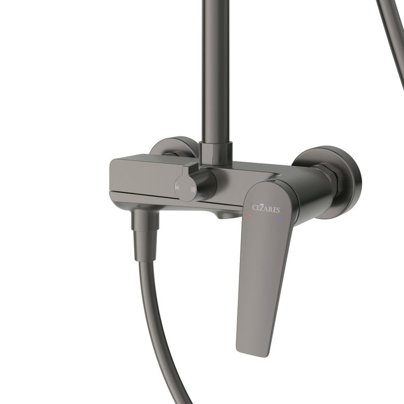 Душевая стойка Cezares Liner CVD-GM со смесителем и изливом, оружейная сталь