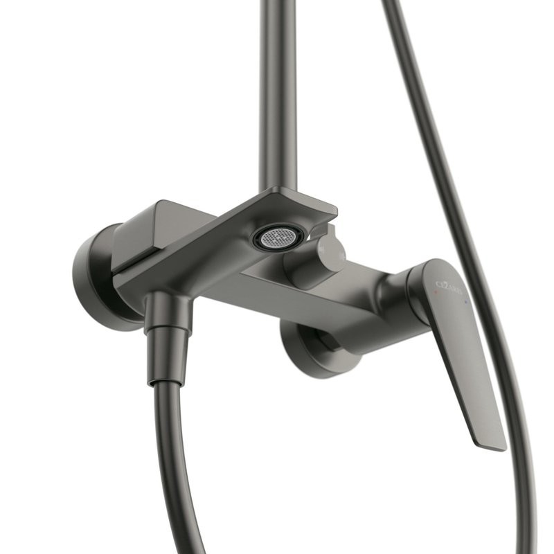 Душевая стойка Cezares Liner CVD-GM со смесителем и изливом, оружейная сталь