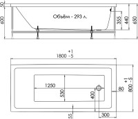 Акриловая ванна 1ACReal ОМР Palermo 180x80 см, пристенная, белая, с каркасом