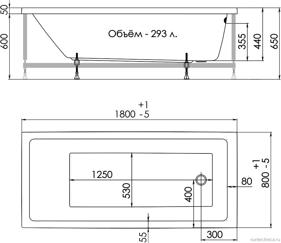 Акриловая ванна 1ACReal ОМР Palermo 180x80 см, пристенная, белая, с каркасом