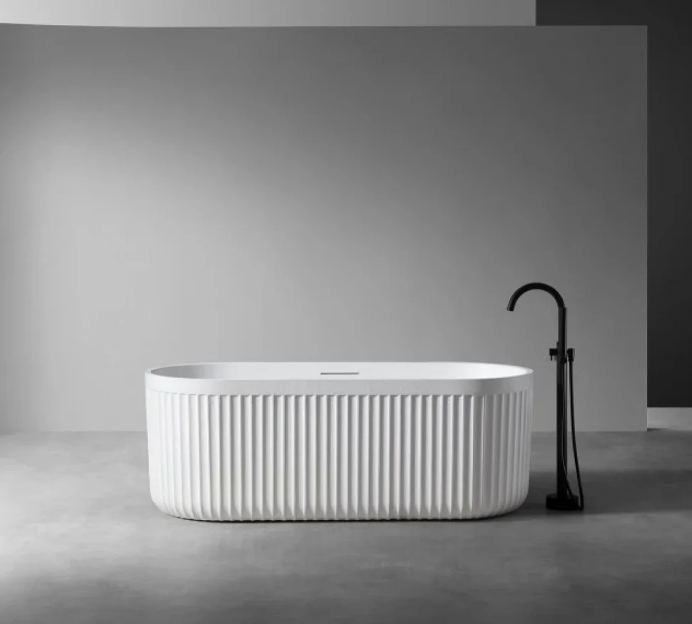 Ванна из искусственного камня Abber AM9925 170x75 см, отдельностоящая, матовая белая, овальная