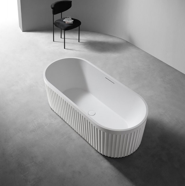 Ванна из искусственного камня Abber AM9925 170x75 см, отдельностоящая, матовая белая, овальная