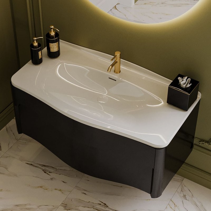 Мебельная раковина Belux Анжело Ан-1100 112 накладная, матовая белая, прямоугольная, искусственный мрамор