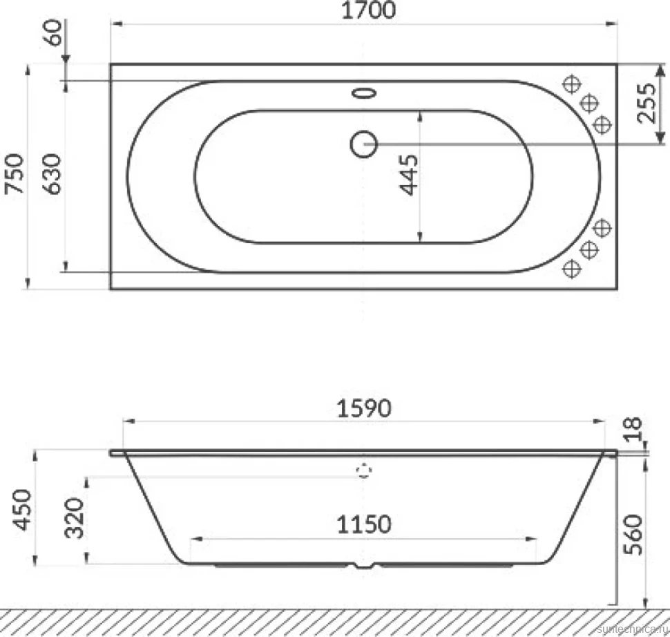 Акриловая ванна Excellent Oceana Slim WAEX.OCE17S.SMART 170x75 см, встраиваемая, с гидромассажем, белая, с каркасом, со сливом-переливом