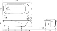 Ванна из искусственного камня Эстет Альфа 170x70 см, пристенная, на ножках