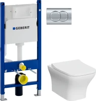 Комплект Унитаз подвесной VitrA Zentrum Square 7484B003-0075 безободковый + Крышка Integra Square 191-003-009 с микролифтом + Инсталляция Geberit Duofix Delta 458.149.21.1 с кнопкой смыва, хром