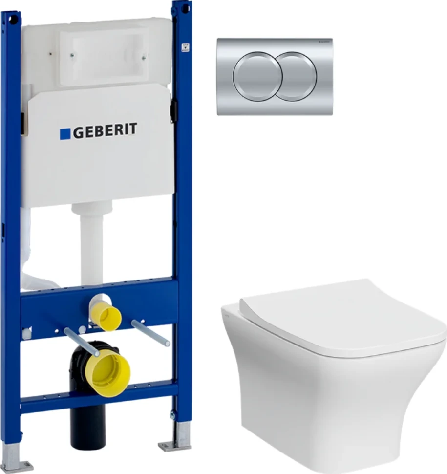 Комплект Унитаз подвесной VitrA Zentrum Square 7484B003-0075 безободковый + Крышка Integra Square 191-003-009 с микролифтом + Инсталляция Geberit Duofix Delta 458.149.21.1 с кнопкой смыва, хром
