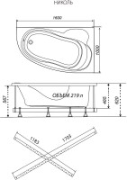 Акриловая ванна Triton Николь L 160x100 см, угловая, левая, пристенная, белая, асимметричная, с каркасом, с сиденьем