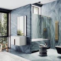 Шторка на ванну Maybahglass MGV-661-3 69 см, профиль золото, стекло сатин
