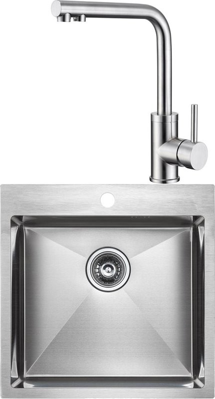 Комплект Мойка Paulmark Kroner PM215151-BS брашированная нержавеющая сталь + Смеситель Domaci Равенна DCB 7015 сатин