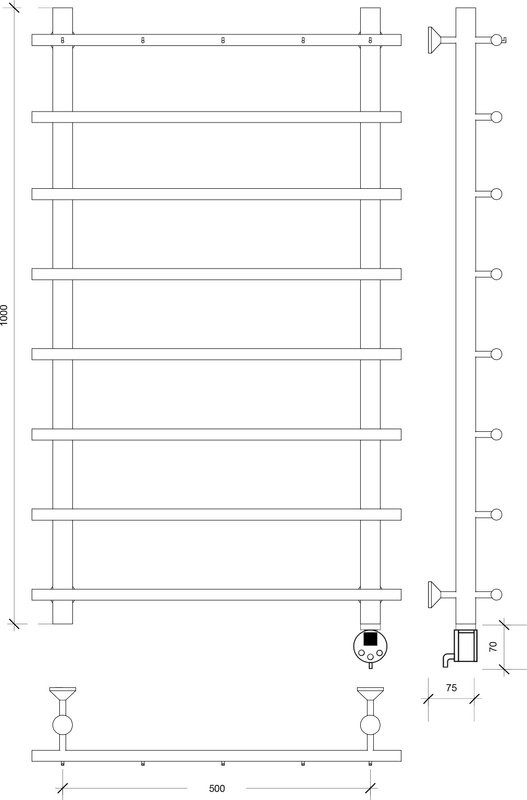 Полотенцесушитель электрический Secado Турин 1 К 100x55 см, подключение справа, графит, лесенка