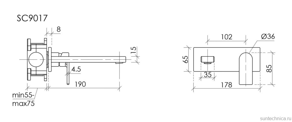 Смеситель для раковины Sancos Studio, брашированное золото, PVD покрытие, SC9017BG