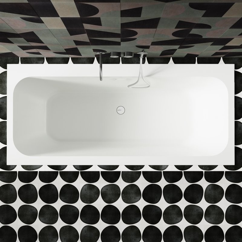 Ванна из искусственного камня Salini Orlanda Axis Kit S-Stone 190x80 см, встраиваемая, матовая белая, на ножках, со сливом-переливом