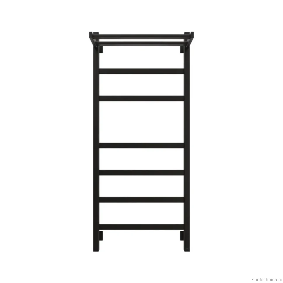 Полотенцесушитель электрический Grota Tela 530х1200 RAL9005 EL 120x55 см, подключение справа, слева, скрытое подключение справа, матовый черный, лесенка, из стали, с полкой