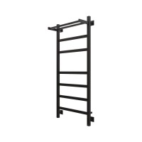 Полотенцесушитель электрический Grota Tela 530х1200 RAL9005 EL 120x55 см, подключение справа, слева, скрытое подключение справа, матовый черный, лесенка, из стали, с полкой
