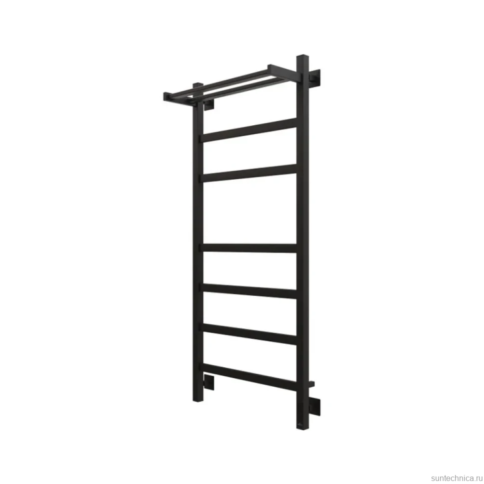 Полотенцесушитель электрический Grota Tela 530х1200 RAL9005 EL 120x55 см, подключение справа, слева, скрытое подключение справа, матовый черный, лесенка, из стали, с полкой