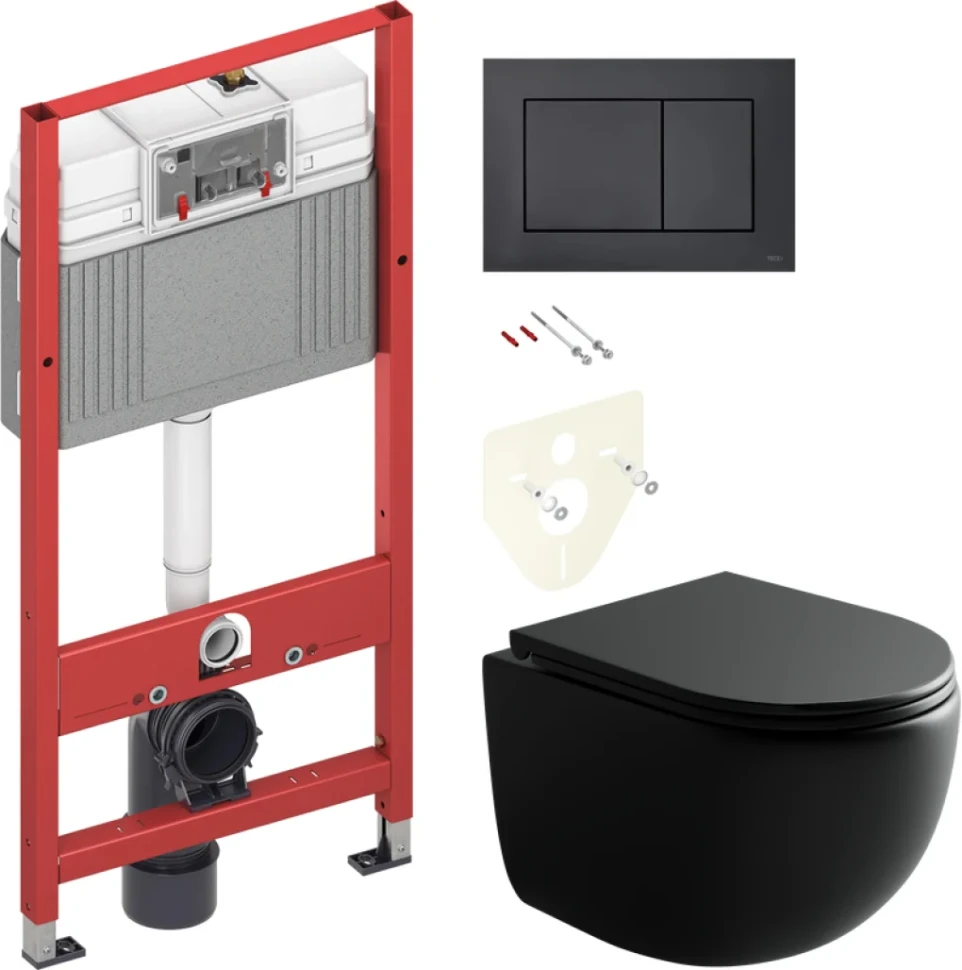 Комплект Унитаз подвесной Ceramicanova UP Rimless CN4007MB черный матовый + Инсталляция TECE Now 9400414 4 в 1 с кнопкой смыва