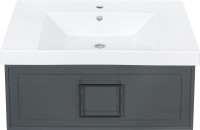 Мебель для ванной комнаты La Fenice Cubo 80 подвесная, серая, ручка черная, столешница белый мрамор, раковина матовая белая
