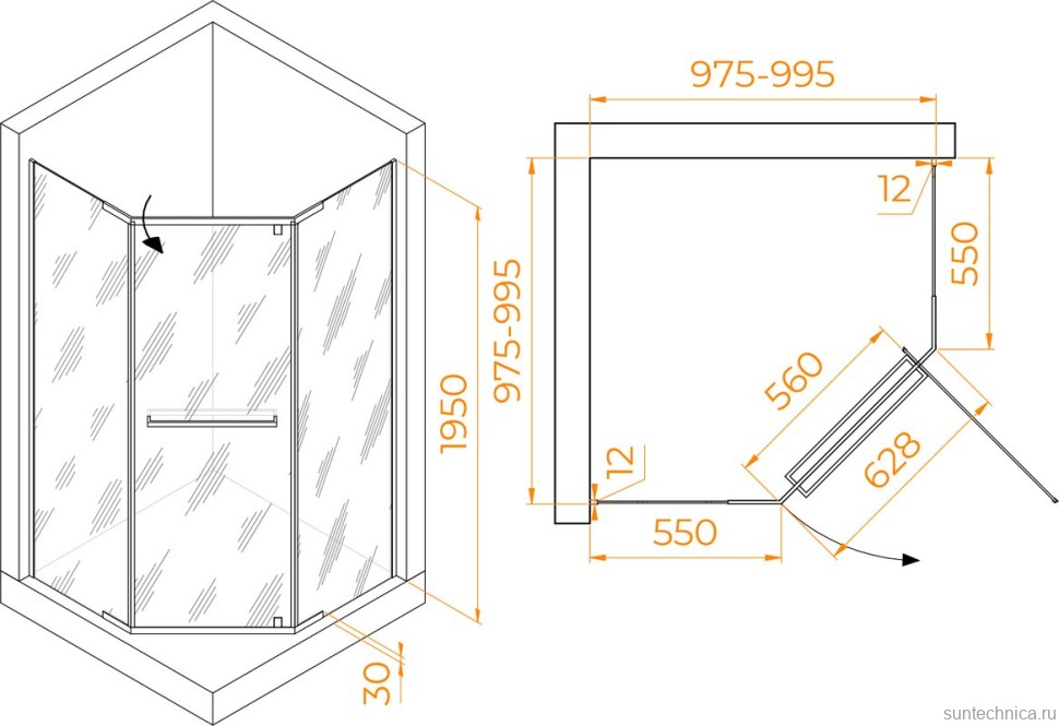 Душевой уголок RGW Passage PA-82B 100х100 см, профиль черный, стекло прозрачное