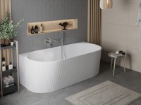 Акриловая ванна BelBagno BB412 170x80 см, пристенная, белая матовая, овальная, со сливом-переливом, с донным клапаном, фурнитура белая