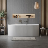 Акриловая ванна BelBagno BB412 170x80 см, пристенная, белая матовая, овальная, со сливом-переливом, с донным клапаном, фурнитура белая