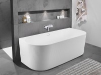 Акриловая ванна BelBagno BB412 170x80 см, пристенная, белая матовая, овальная, со сливом-переливом, с донным клапаном, фурнитура белая
