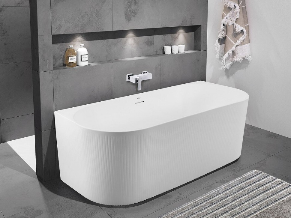 Акриловая ванна BelBagno BB412 170x80 см, пристенная, белая матовая, овальная, со сливом-переливом, с донным клапаном, фурнитура белая