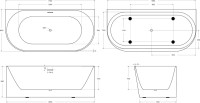 Акриловая ванна BelBagno BB412 170x80 см, пристенная, белая матовая, овальная, со сливом-переливом, с донным клапаном, фурнитура белая