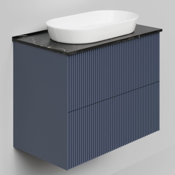 Тумба под раковину со столешницей La Fenice Terra Twin Blu Grigio 80 подвесная, синяя матовая, столешница черный мрамор