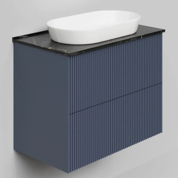 Тумба под раковину со столешницей La Fenice Terra Twin Blu Grigio 80 подвесная, синяя матовая, столешница черный мрамор