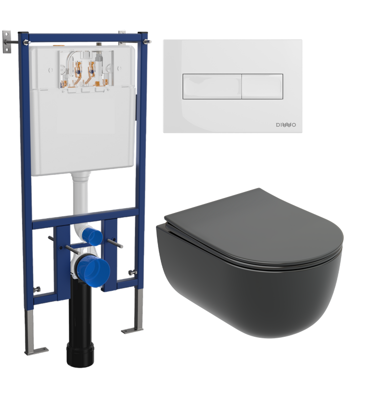 Комплект Унитаз подвесной Ceramicanova Modena Rimless CN6063MDH темный антрацит матовый + Инсталляция DIWO + Кнопка 7320 белая
