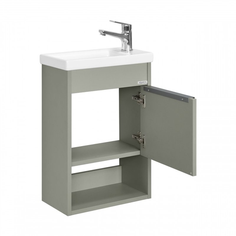 Тумба с раковиной AQUATON Хоуп 40 подвесная, 1 ящик, хаки