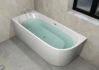 Акриловая ванна Ceruttispa Ami 10090 L 170x75 см, угловая, левая, пристенная, белая, асимметричная, с каркасом, со сливом-переливом, с донным клапаном