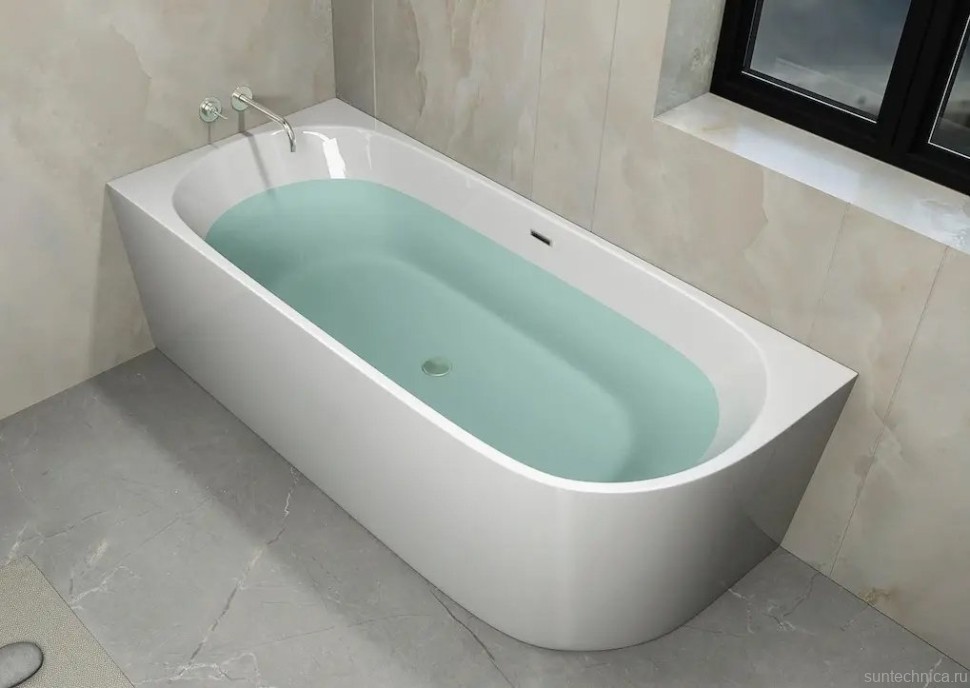 Акриловая ванна Ceruttispa Ami 10090 L 170x75 см, угловая, левая, пристенная, белая, асимметричная, с каркасом, со сливом-переливом, с донным клапаном