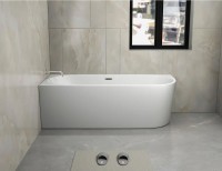Акриловая ванна Ceruttispa Ami 10090 L 170x75 см, угловая, левая, пристенная, белая, асимметричная, с каркасом, со сливом-переливом, с донным клапаном