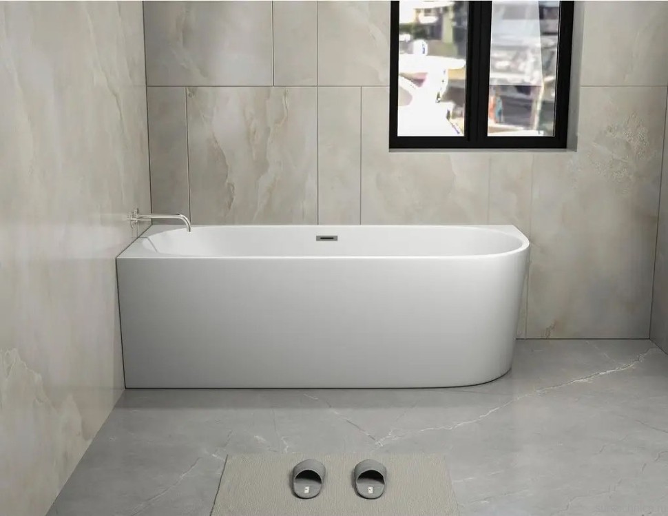 Акриловая ванна Ceruttispa Ami 10090 L 170x75 см, угловая, левая, пристенная, белая, асимметричная, с каркасом, со сливом-переливом, с донным клапаном