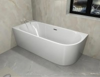 Акриловая ванна Ceruttispa Ami 10090 L 170x75 см, угловая, левая, пристенная, белая, асимметричная, с каркасом, со сливом-переливом, с донным клапаном
